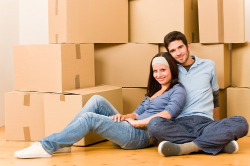 Office furniture and equipment prepared for a business move