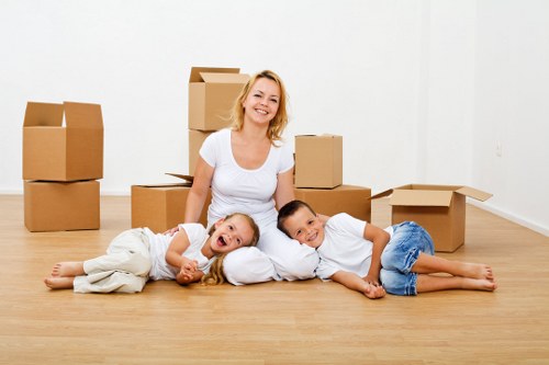 Packed commercial boxes and labeled items ready for transport